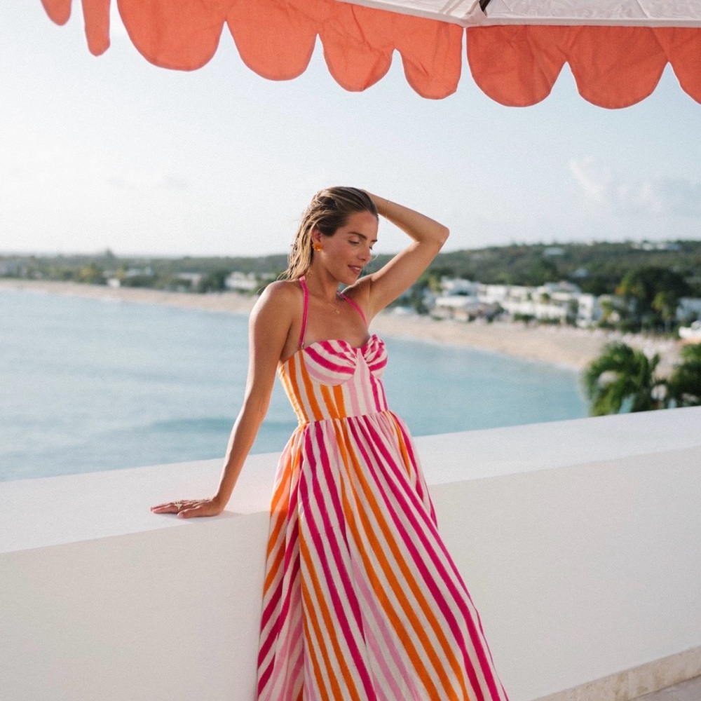 Emporio Sirenuse
Ikat stripes Johanna strapless lace-up midi dress - Picture 2 of 7